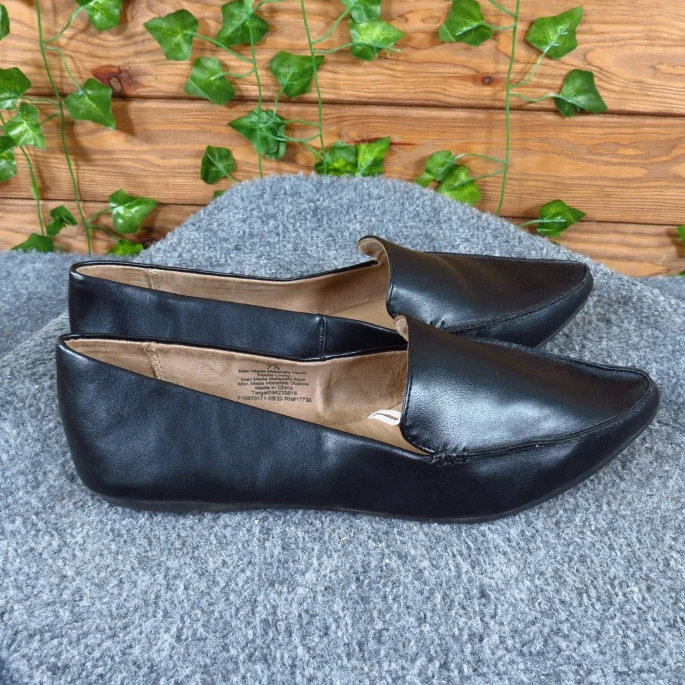 A New Day Pointed Toe Loafer Women Flats Size 7.5 Dress Work Black Faux Leather